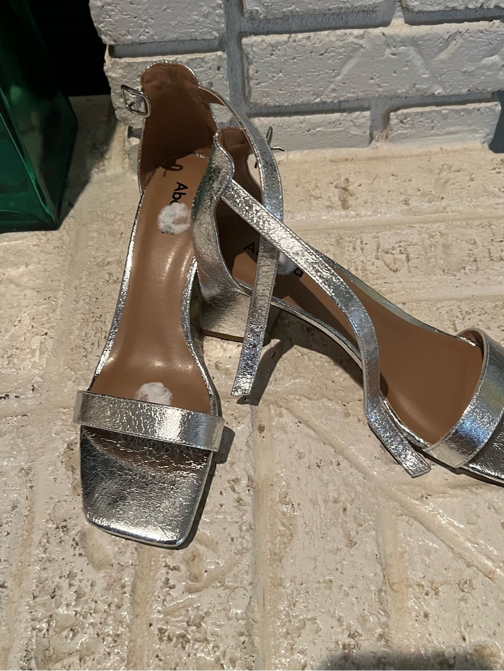 Nordstrom Metallic Silver Ankle-Strap Block Heel Sandals - Picture 2 of 3